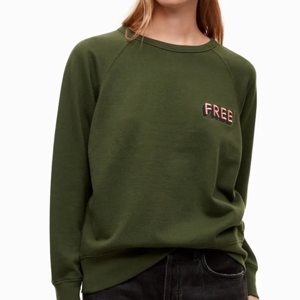 Aritzia Wilfred Free Green Crewneck Sweatshirt Logo Embroidered Size XS